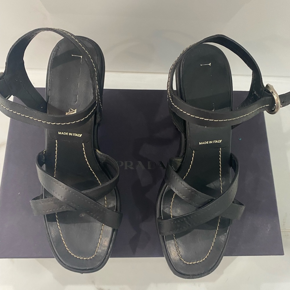 Prada Leather Strappy Platform Wedge Sandals - image 5